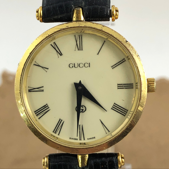 Gucci Other - Vintage Gold Gucci Watch, Gucci Crown, Black Strap